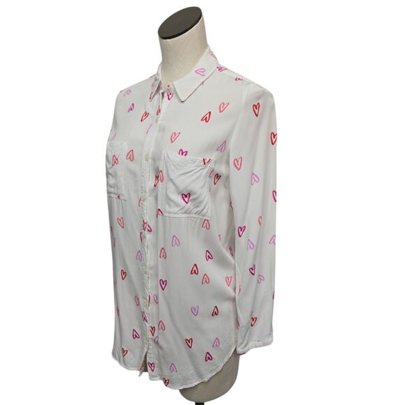Joules Elvina Ivory Pink/Red Scribble‎ Hearts Silky Hi-Low Hem Blouse US Size 6 - Picture 6 of 10